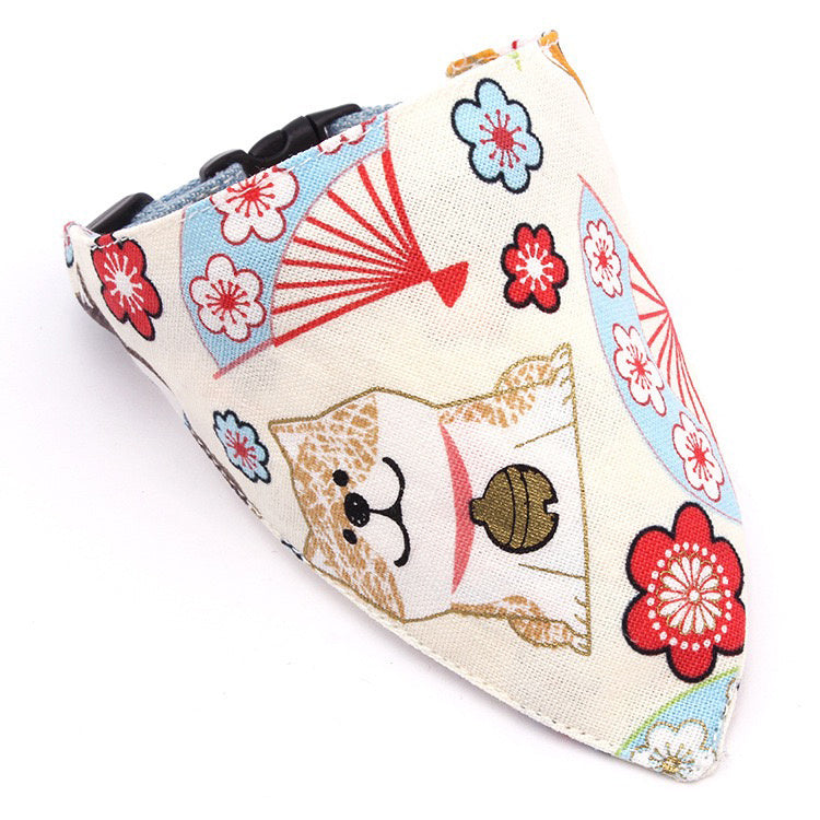 Japanese Style Dog Saliva Towel: Triangle Scarf Collar And Bandana White 01 / L Accessories