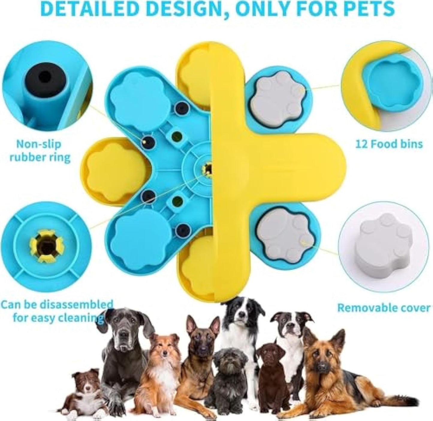 Interactive Dog Puzzle Feeder Toy | Slow Feeder for Dogs IQ Training Yellow food