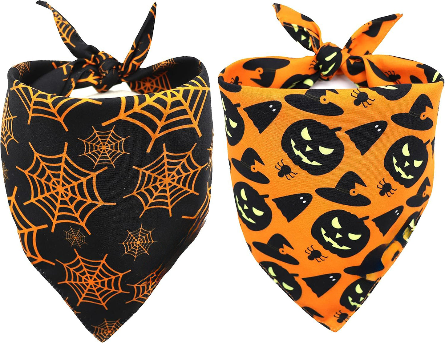 Halloween Dog Bandana | Reversible Pumpkin And Spider Web Dog Bandana bow