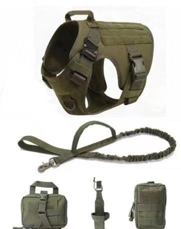 Nylon Tactical Dog Harness Vest with Leash And Pouches | Waterproof Dog Harness - Army Color / L - outdoor