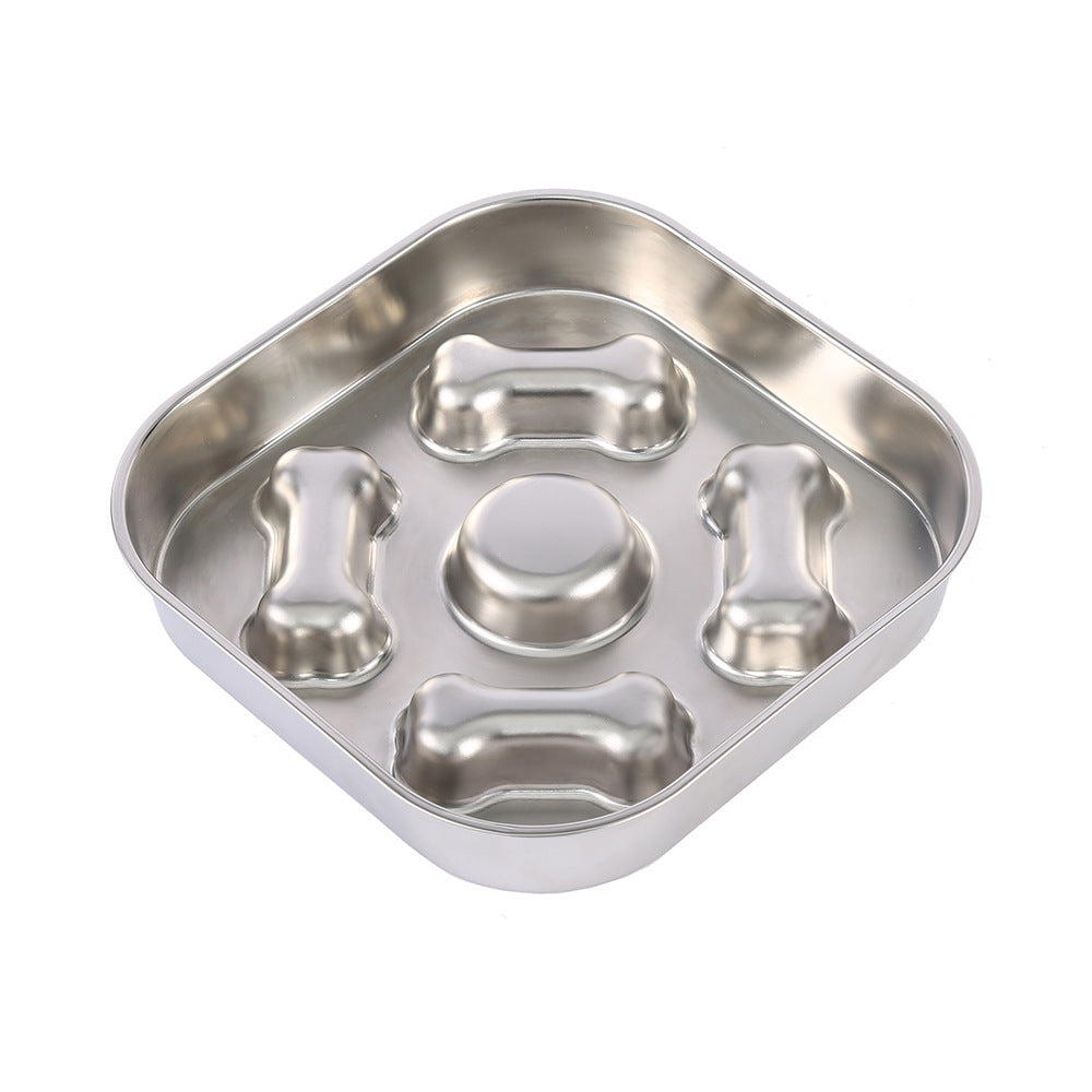 Stainless Steel Slow Feeder Dog Bowl | Non Slip Dog Dish for Fast Eaters Square food