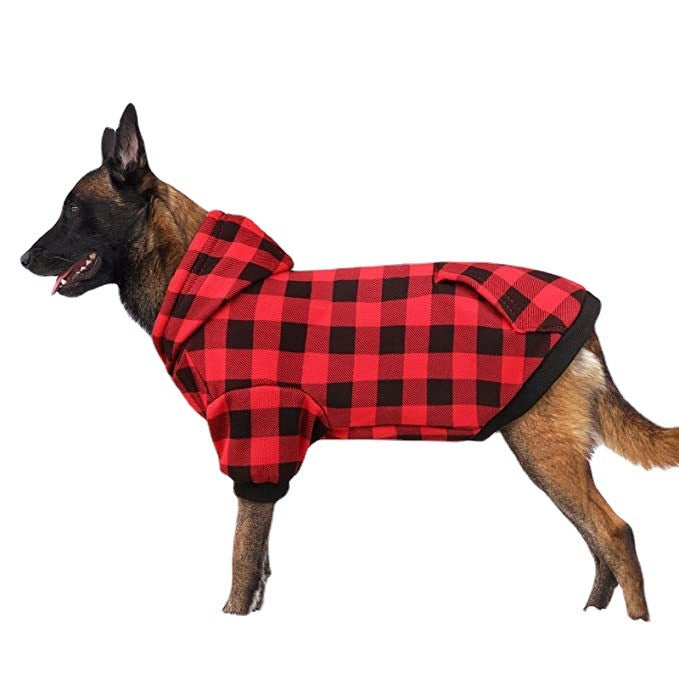 Thickened Christmas Dog Sweatshirt Red and Black Plaid Pet Apparel christmas