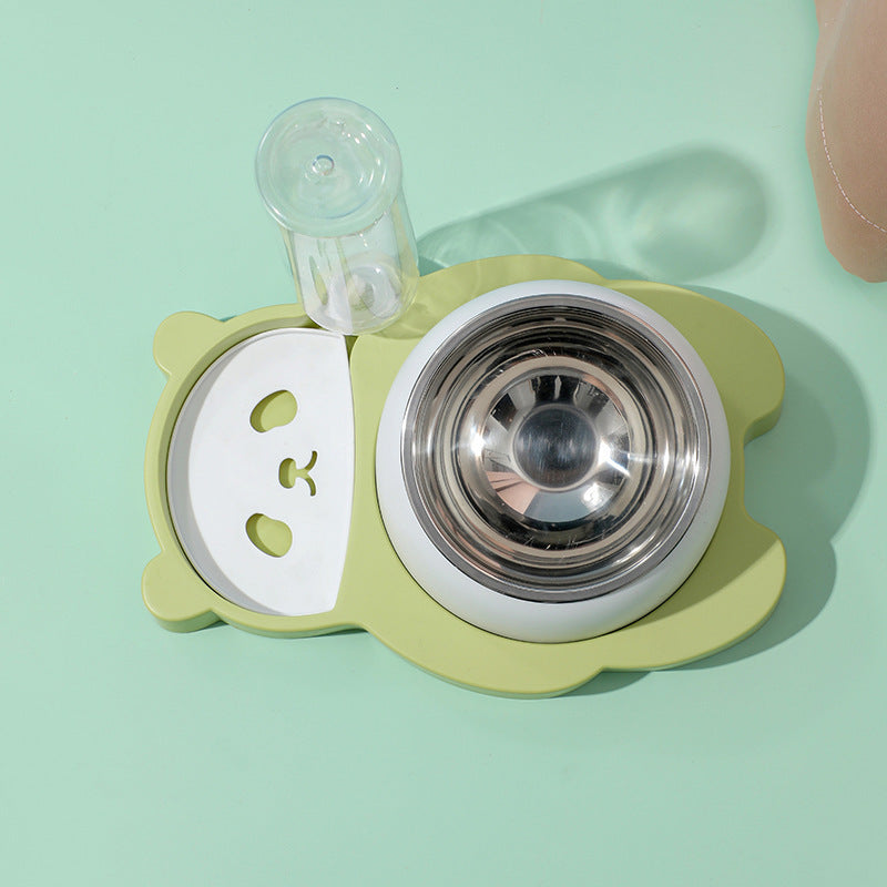 Elevated And Tilted Dog Bowl Set with Automatic Waterer | 17oz Feeder for Small Dogs Green food