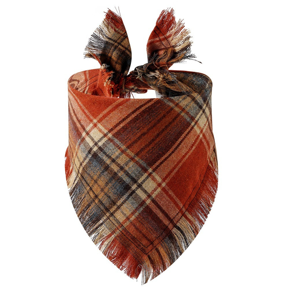 Plaid Tassel Triangle Scarf: Stylish Casual Dog Bandana 6Style / M Accessories