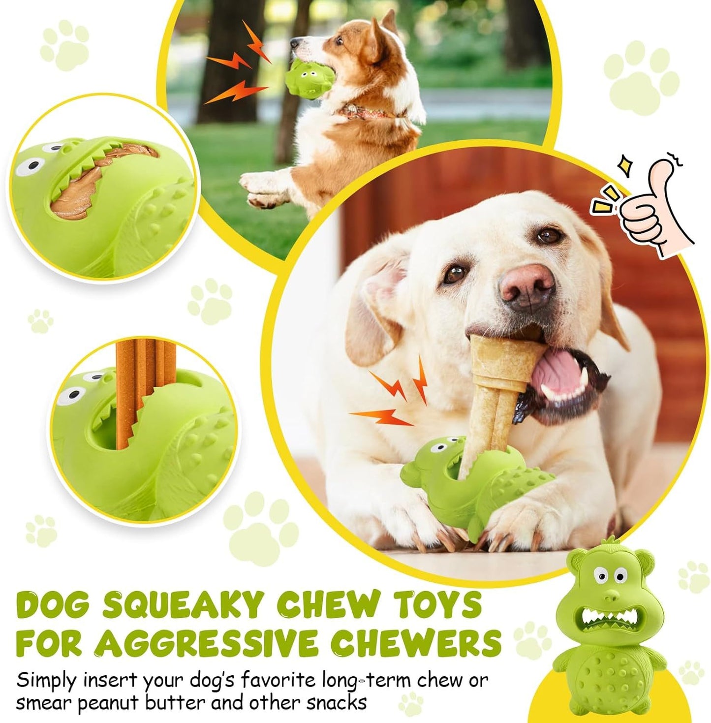 Squeaky Rubber Dog Chew Toy | Interactive Dog Treat Dispenser for Aggressive Chewers beds