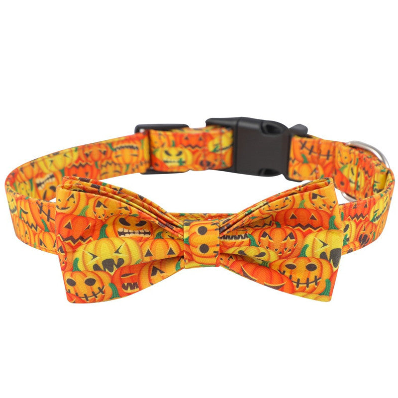Halloween Dog Supplies: New Dog Collars with Cartoon Pumpkin And Bat Patterns Yellow / L Accessories