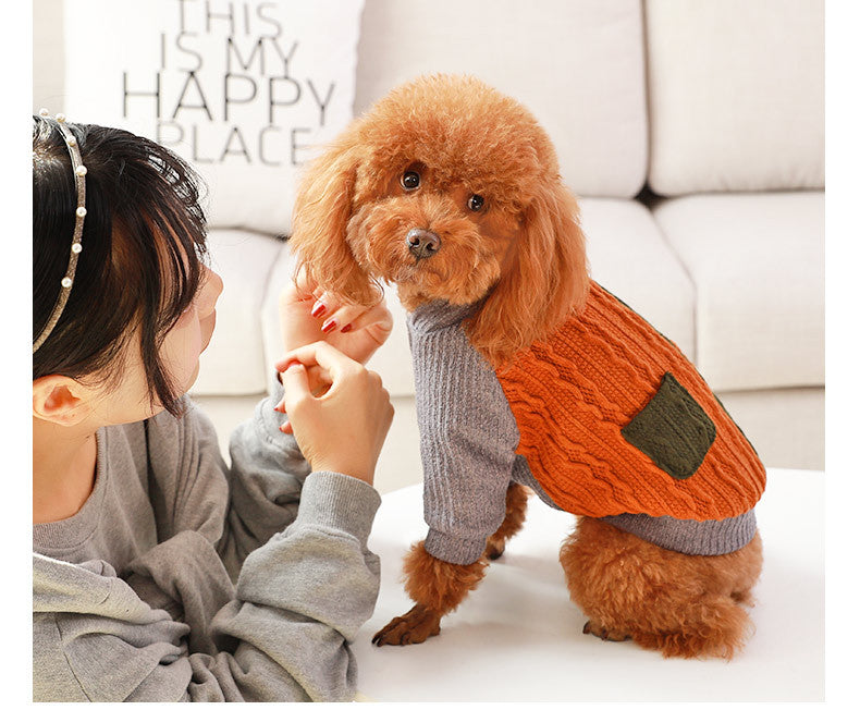 Two Toned Knitted Dog Sweater | Warm Cotton Dog Pullover Accessories