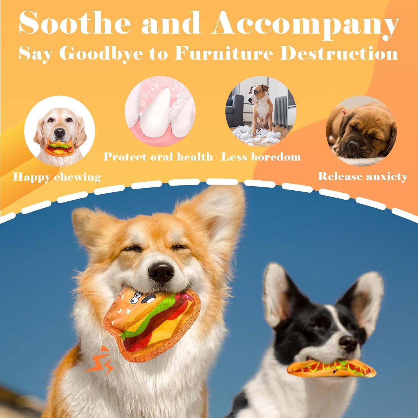 Squeaky Crinkle Hamburger Dog Toy | No Stuffing Interactive Dpg Chew Toy beds