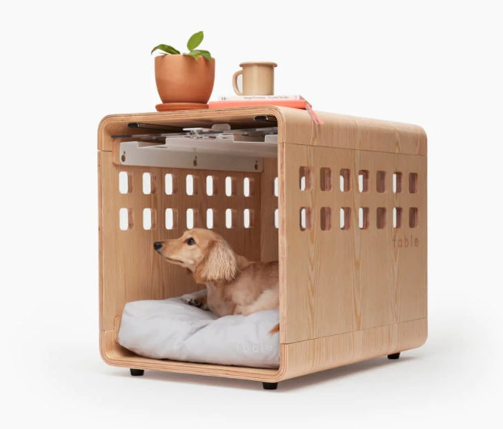 Modern Solid Wood Indoor Dog House | Luxury Dog Kennel with Clear Acrylic Panel house