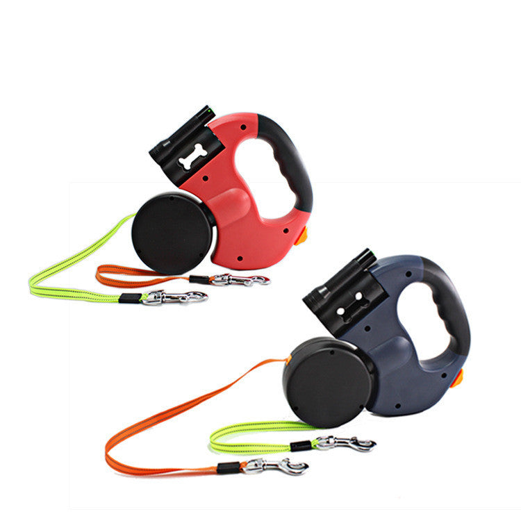 Dual Retractable Dog Leash with Flashlight | Tangle-Free Leash for Two Dogs - leash