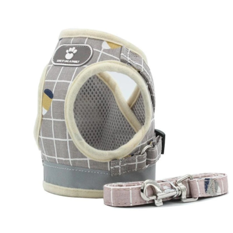 Plaid Dog Harness And Leash Set | Non-Scalable Vest for Small Dogs - Khaki / L - harness