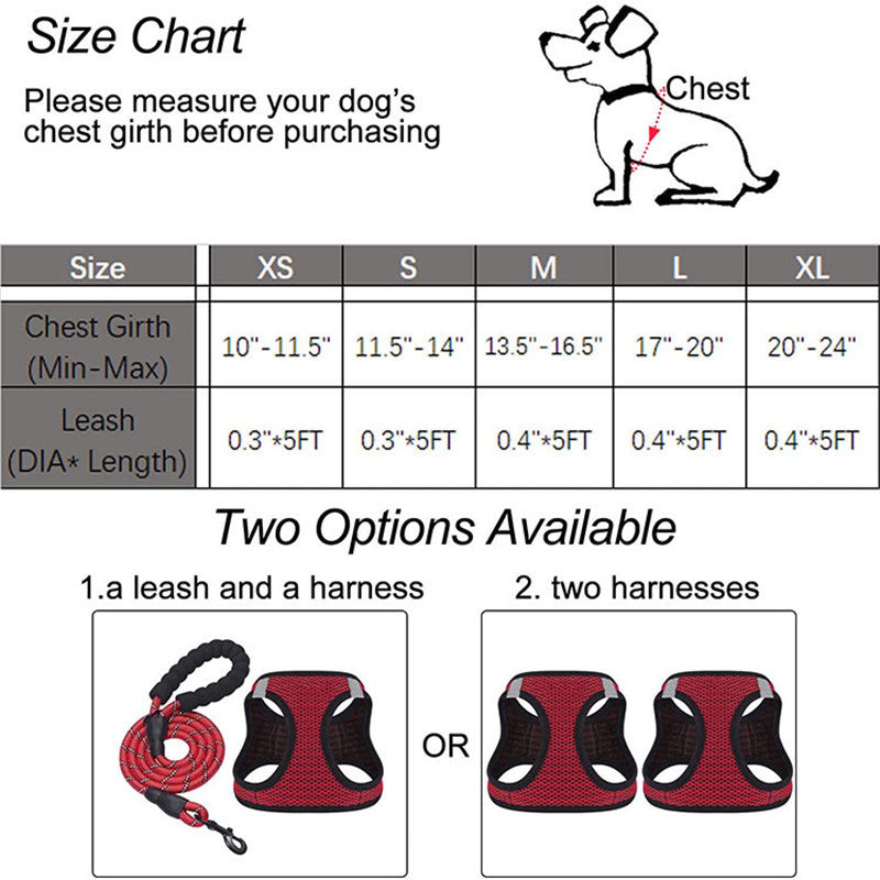 Reflective Nylon Dog Harness and Leash Set for Night Walks - Accessories
