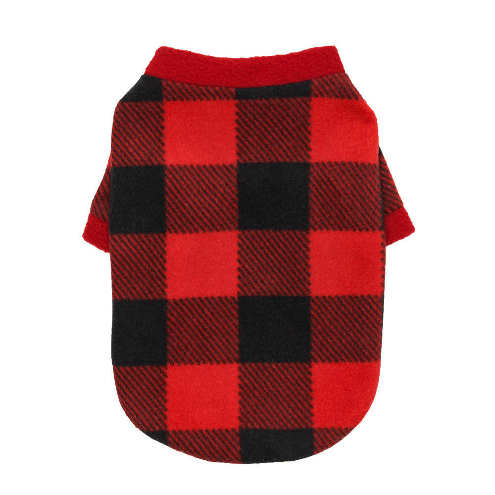 Warm Fleece Christmas Dog Sweater Holiday Dog Apparel Red and black grid / L christmas