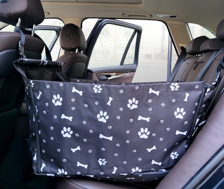 Portable Dog Car Booster Seat | Waterproof Travel Hammock And Dog Kennel - Black bone footprints - travel