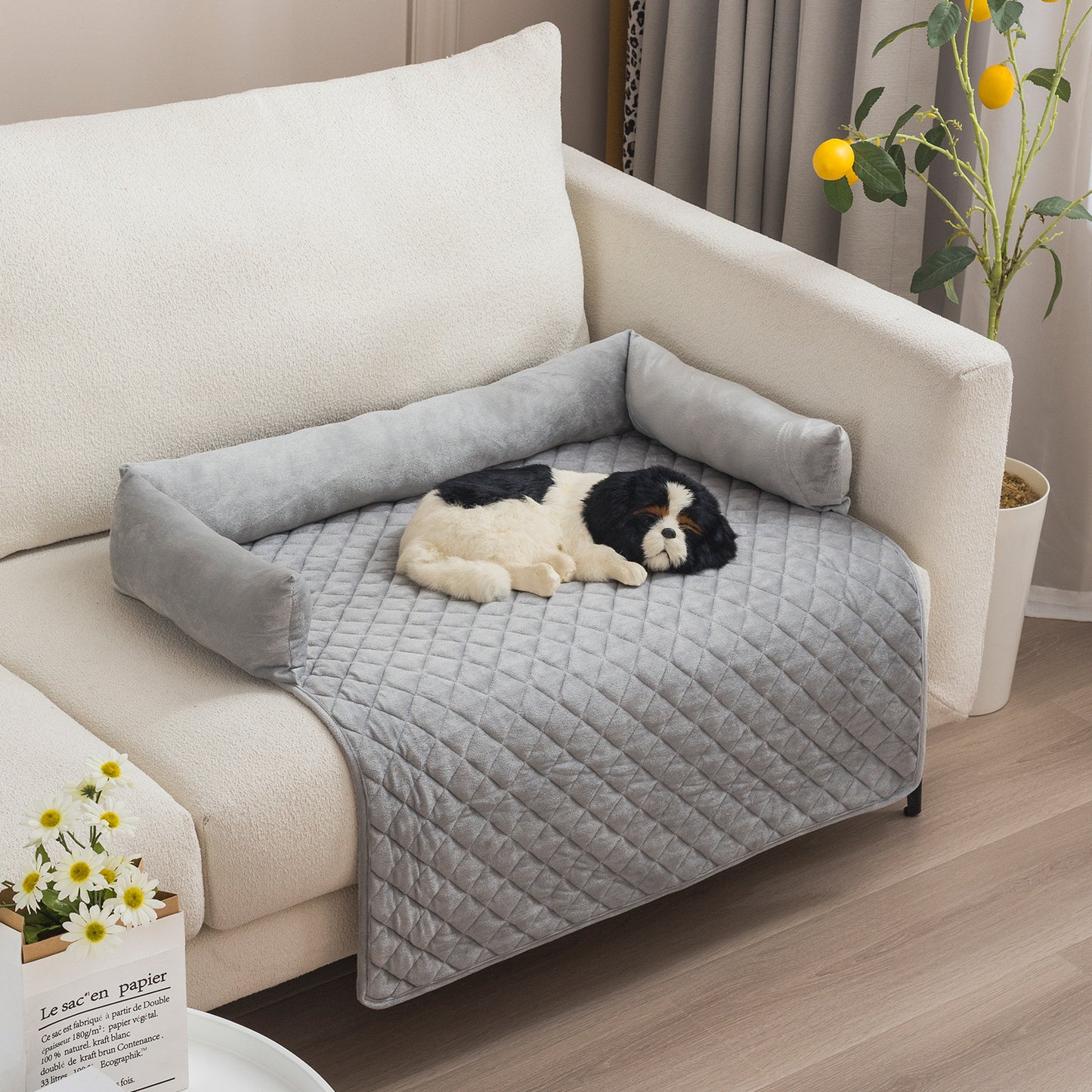 Washable Plush Dog Sofa Bed | Anti Slip Warm Mat for Dogs With Pillow Pet Pad Light Gray / 75x120cm beds
