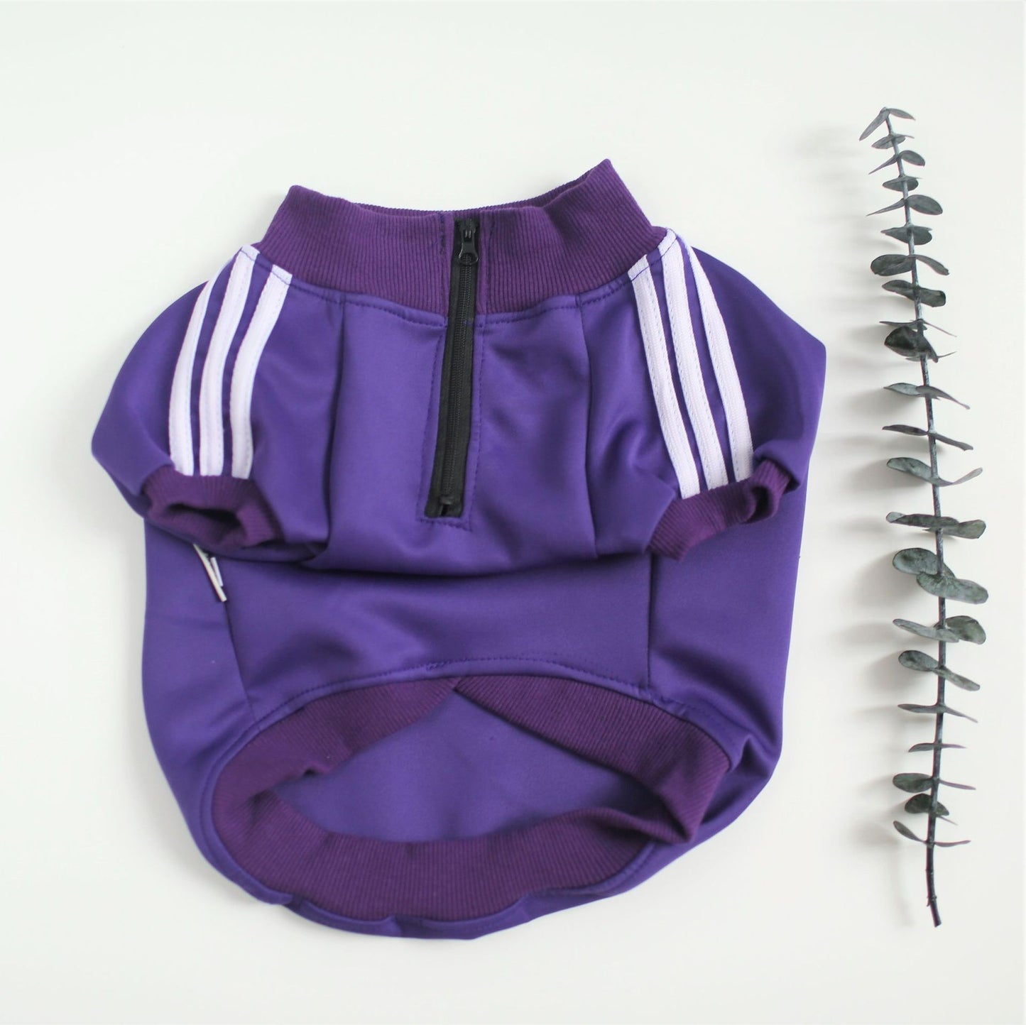 Three Stripe Dog Sweater: European Style Quarter Zip Dog Pullover Purple / L Accessories