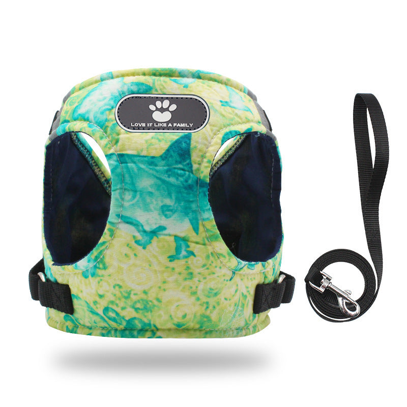 Ocean Print Dog Harness Dog Leash Set | No-Pull Dog Vest for Comfort - Yellow / L - coats