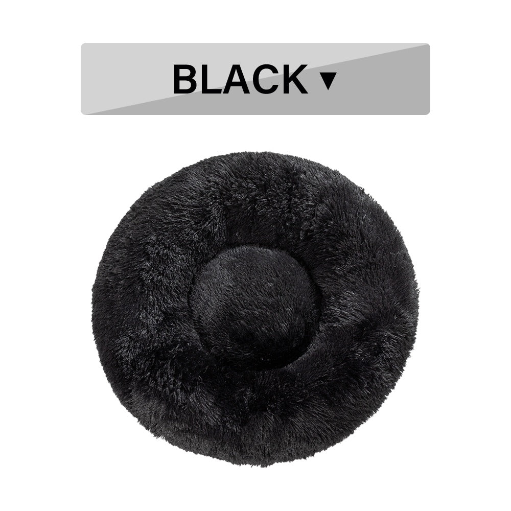 Fluffy Donut Dog Calming Bed | Washable Long Plush Cushion for Dogs L / Black without zipper beds
