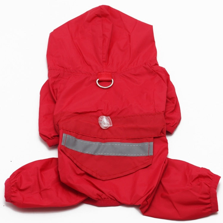 Four-Legged Dog Raincoat: Waterproof PU Dog Hooded Jacket - Red / L - Accessories