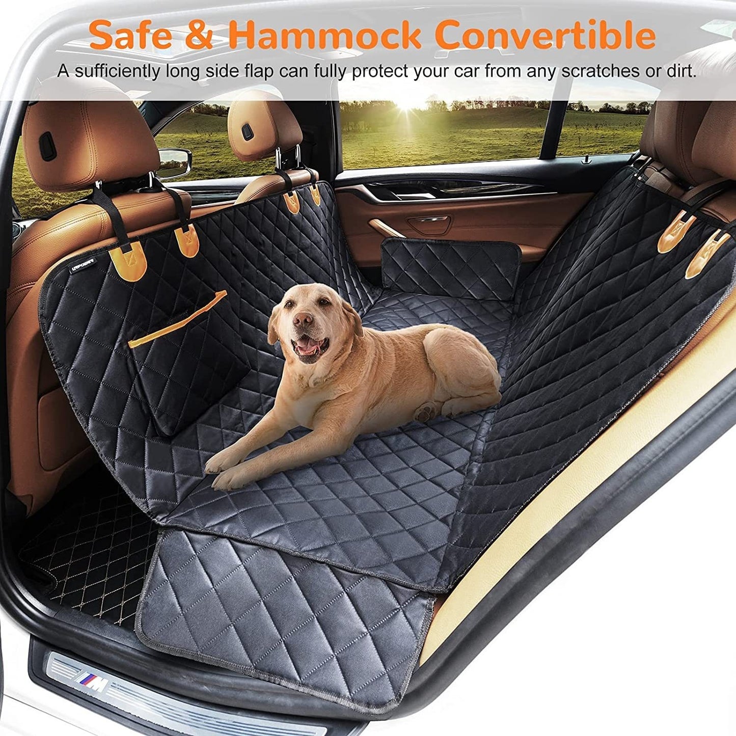 Multi Function Pet Car Dog Seat Cover | Waterproof Dog Travel Hammock Trunk Protector KC22 Small Ear Bag Orange D S