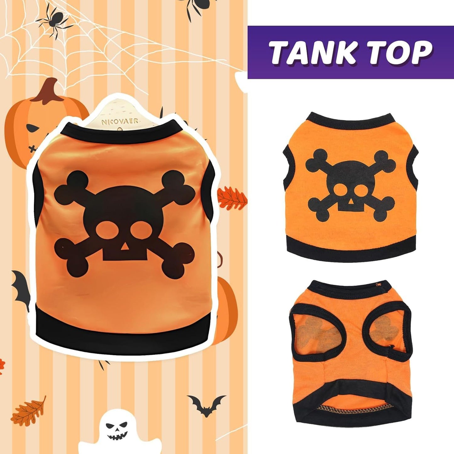 Skull And Bones Halloween Dog Costume| Stretchy Halloween Vest for Dogs costumes
