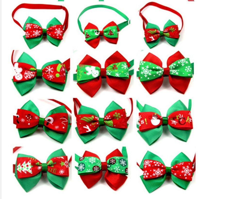Bulk Christmas Dog Bow Ties | 50 Pack Cartoon Dog Accessories bow
