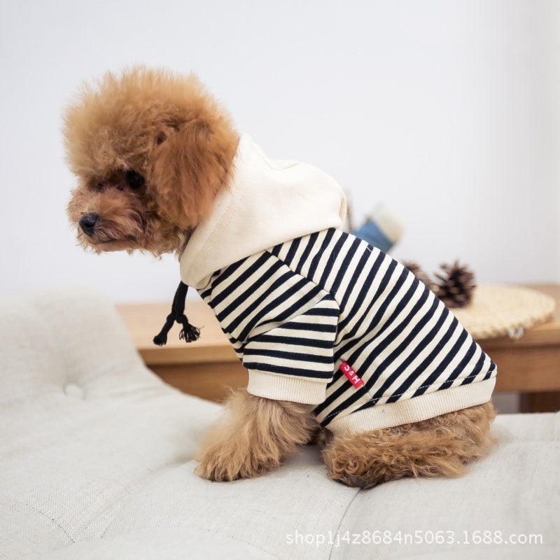 Striped Dog Terry Sweater: Casual Hooded Dog Sweatshirt in Black And Khaki Black / 3XL Accessories