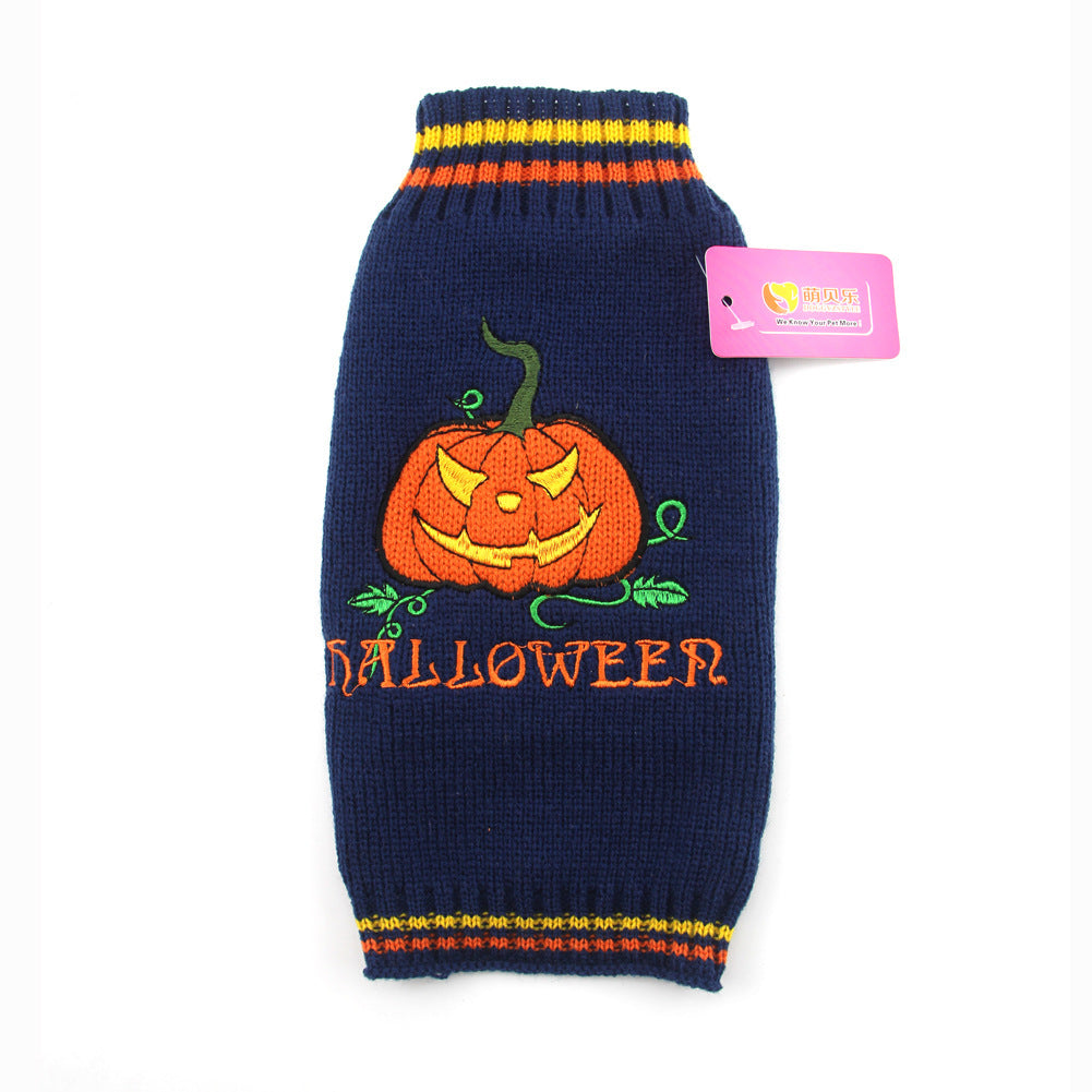 Pumpkin Sweater Dog Clothes: Acrylic Halloween Dog Costume Navy Blue New Pumpkin / L Accessories