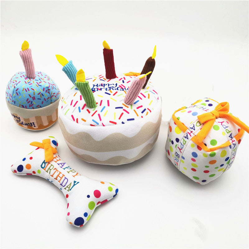 Cute Dog Birthday Cake Plush Toy Dog Birthday Accessories 4PCS Set birthday