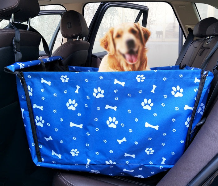 Portable Dog Car Booster Seat | Waterproof Travel Hammock And Dog Kennel - Blue bone footprints - travel