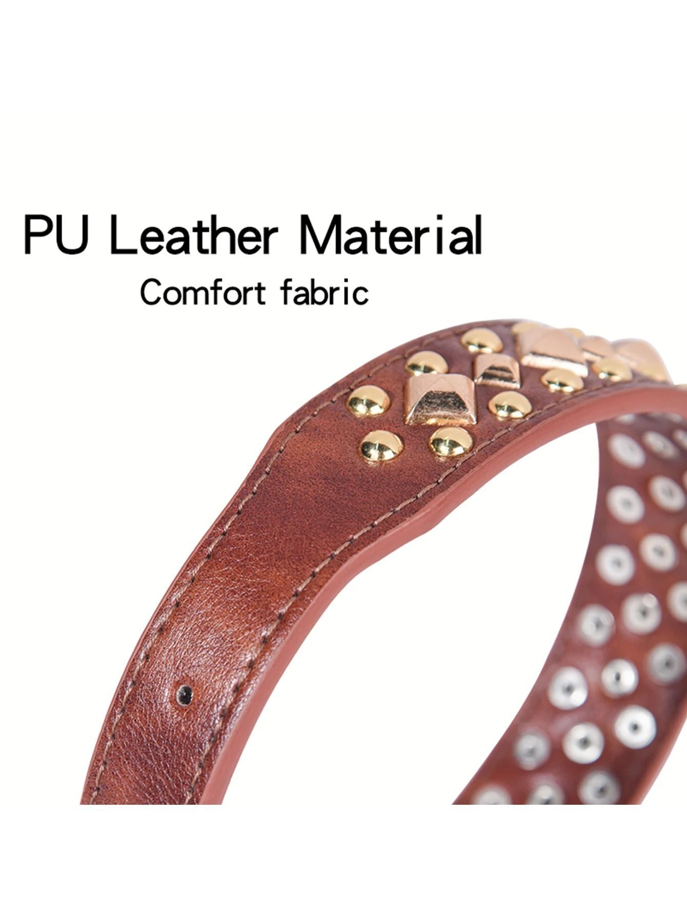 Rivet Golden Leather Dog Collar | Retro Style Dog Collar Accessories
