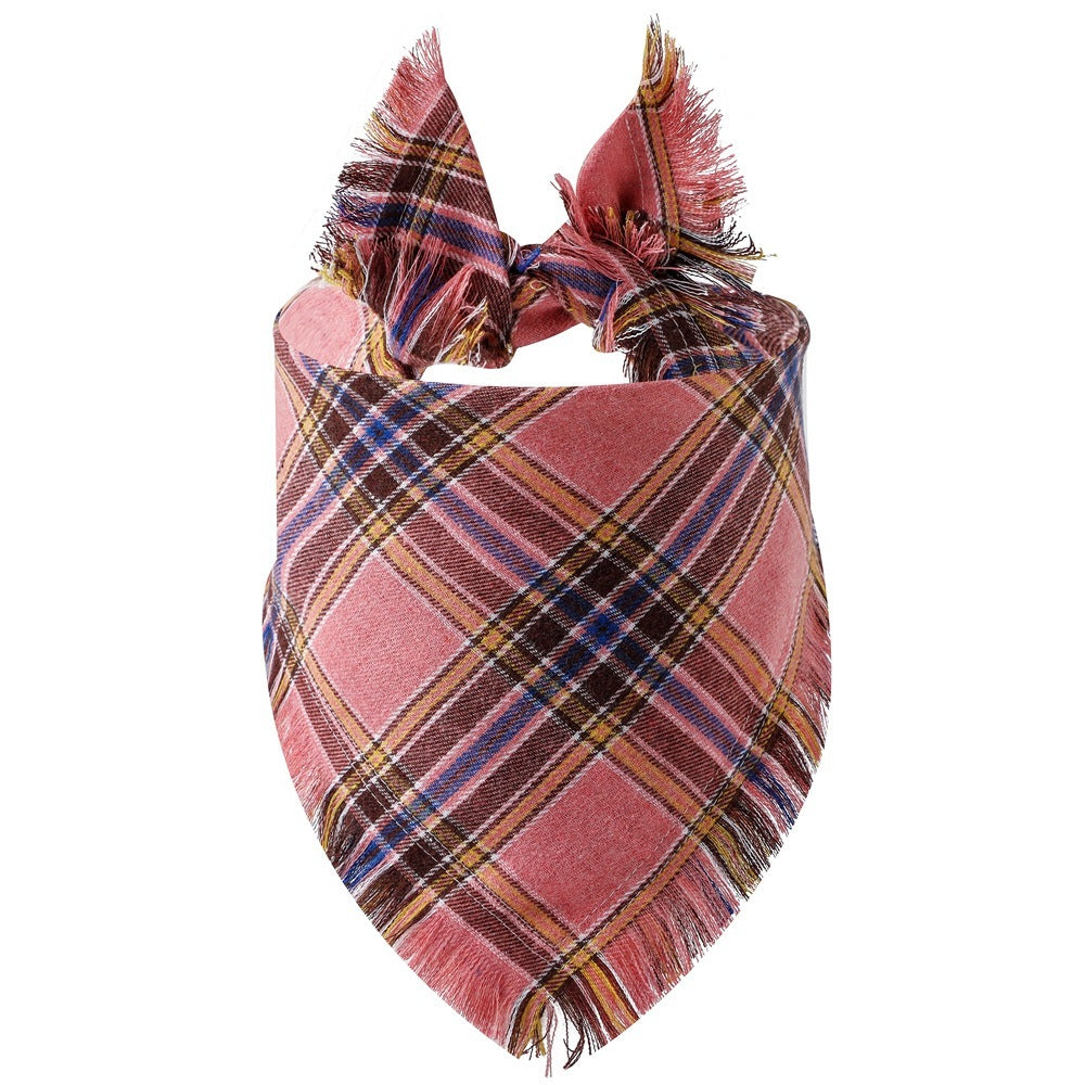 Plaid Tassel Triangle Scarf: Stylish Casual Dog Bandana 3Style / M Accessories