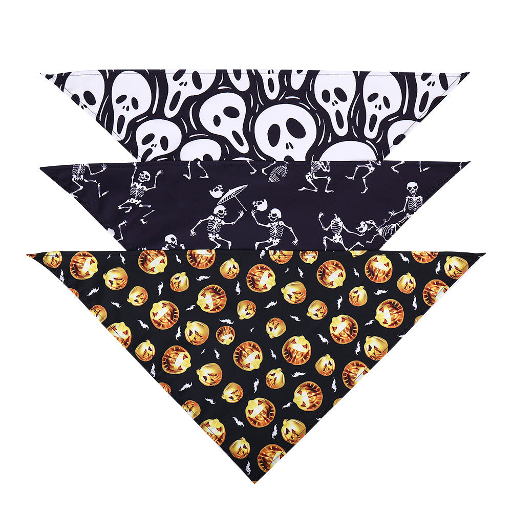 Halloween Dog Slobber Scarf: Polyester Skull Print Dog Halloween Bandana Accessories