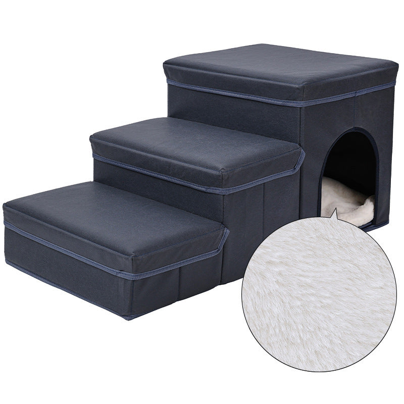 Soft Dog Stairs with Plush Cover | 3 Step Dog And Cat Ladder Blue Rabbit Plush home