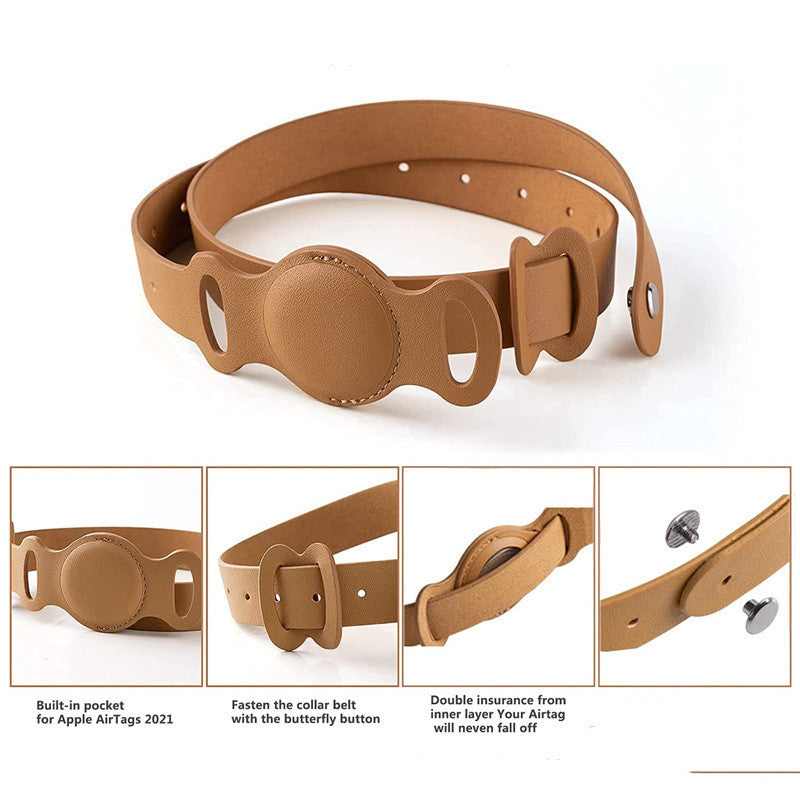 Adjustable Leather AirTag Dog Collar | Protective Anti-Loss Dog Collar With GPS - collar
