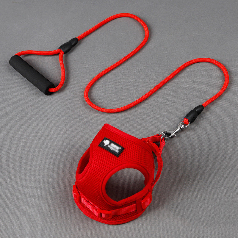 Adjustable Mesh Dog Harness And Leash Set with Foam Handle - Red / Large - Accessories