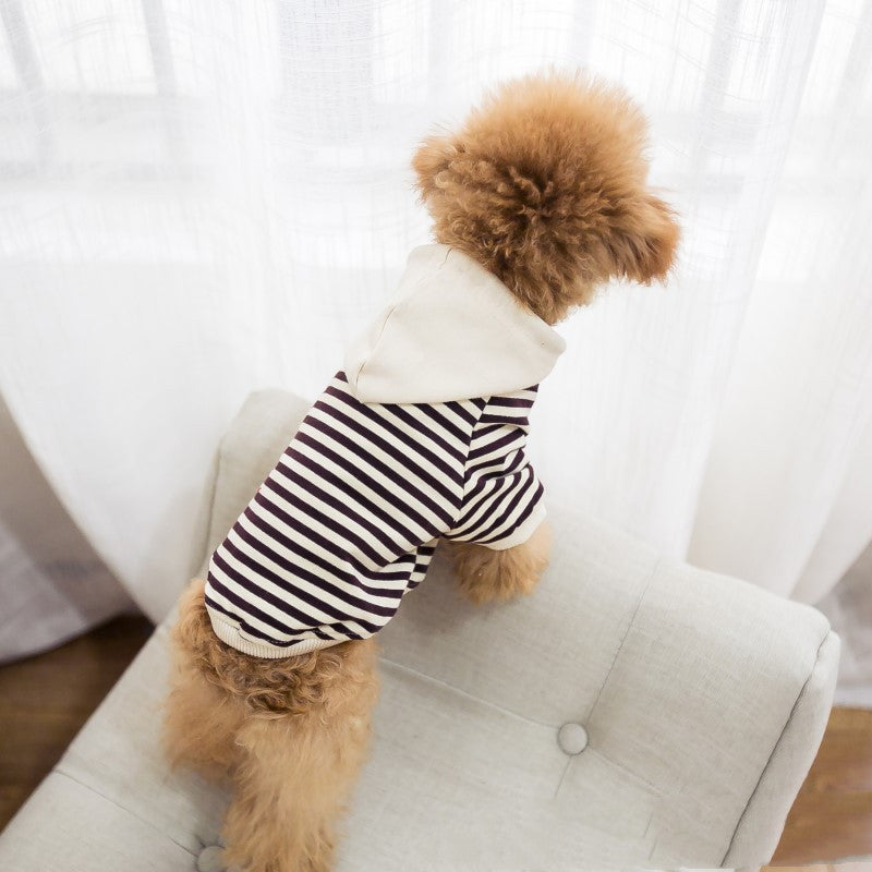 Striped Dog Terry Sweater: Casual Hooded Dog Sweatshirt in Black And Khaki Khaki / 3XL Accessories