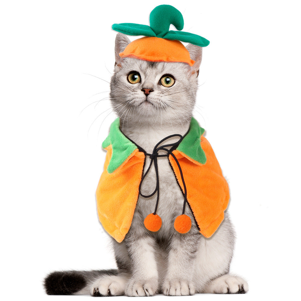 Halloween Pumpkin Double sided Dog Cloak: Plush Dog Costume with Hat Accessories
