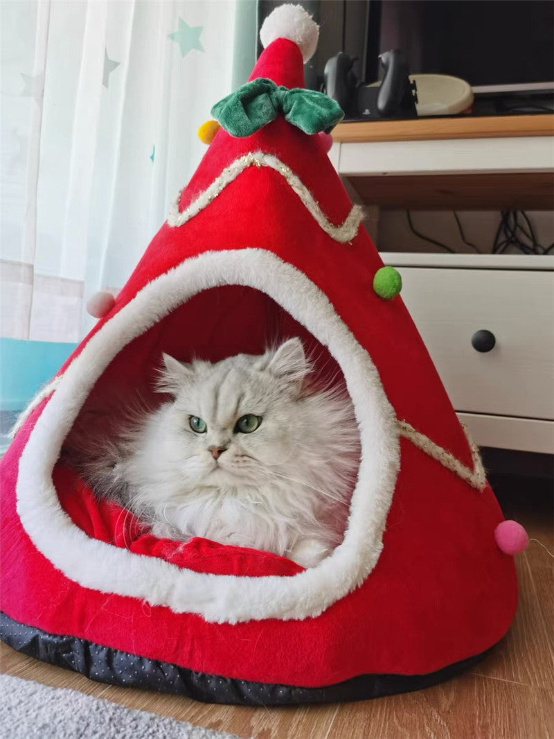 Christmas Tree Pet Bed | Cozy Dog Cave with Removable Cushion beds