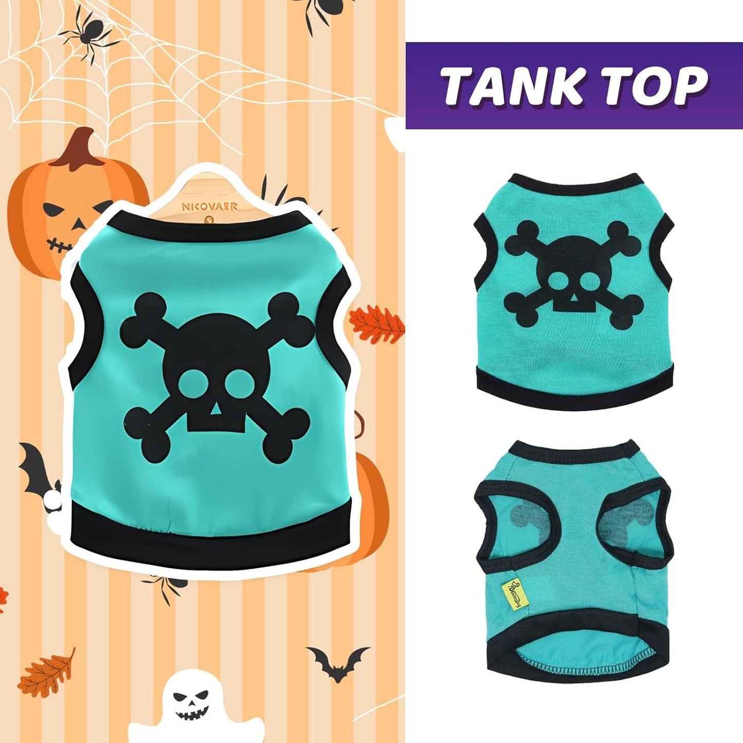 Skull And Bones Halloween Dog Costume| Stretchy Halloween Vest for Dogs costumes