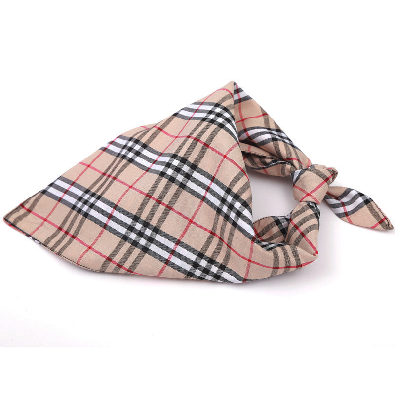 Dog Jewelry Scarf: Double Cotton Triangle Bandana for Dogs Khaki lattice / M Accessories