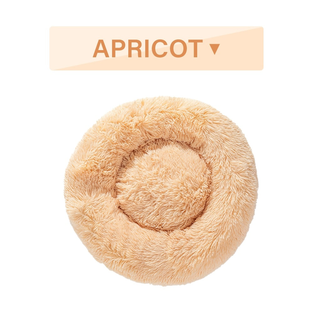 Fluffy Donut Dog Calming Bed | Washable Long Plush Cushion for Dogs beds