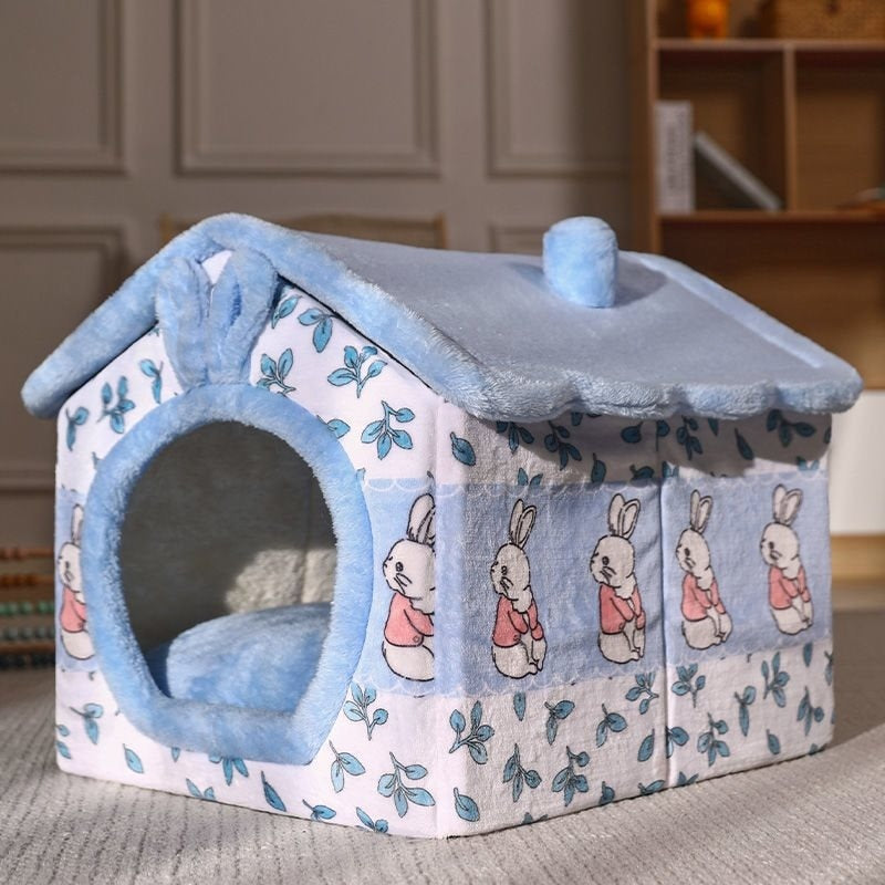 Plush Yurt Dog House | Washable Dog House Sky Blue Rabbit / S house