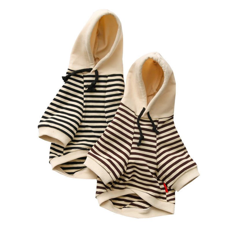 Striped Dog Terry Sweater: Casual Hooded Dog Sweatshirt in Black And Khaki Accessories