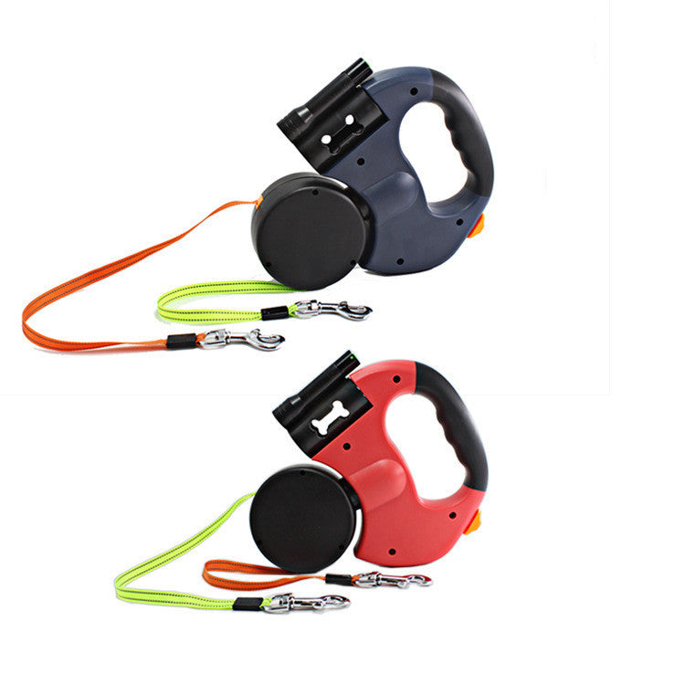 Dual Retractable Dog Leash with Flashlight | Tangle-Free Leash for Two Dogs - leash