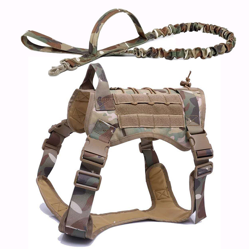 Tactical Dog Harness And Vest | Outdoor Dog Training Gear with Reflective Nylon Camouflage set / L harness
