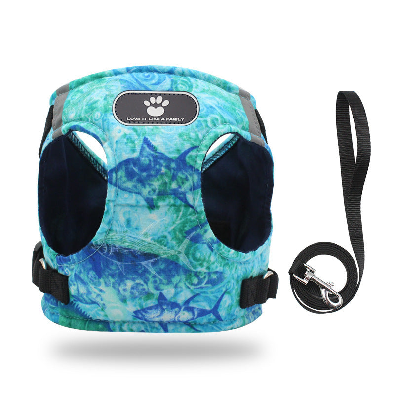 Ocean Print Dog Harness Dog Leash Set | No-Pull Dog Vest for Comfort - Green / L - coats