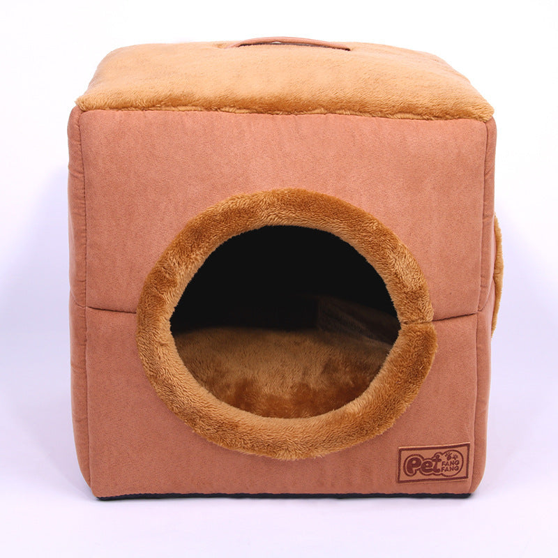 Cozy Cube Dog House | Square Dog House with Round Entry Coffee / 41x41x41cm house