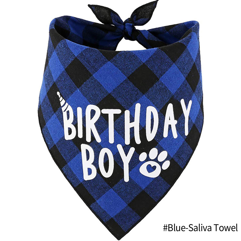 Plaid Dog Birthday Scarf College Style Triangle Dog Bib For Dog’s Birthday Blue / 45x45 birthday