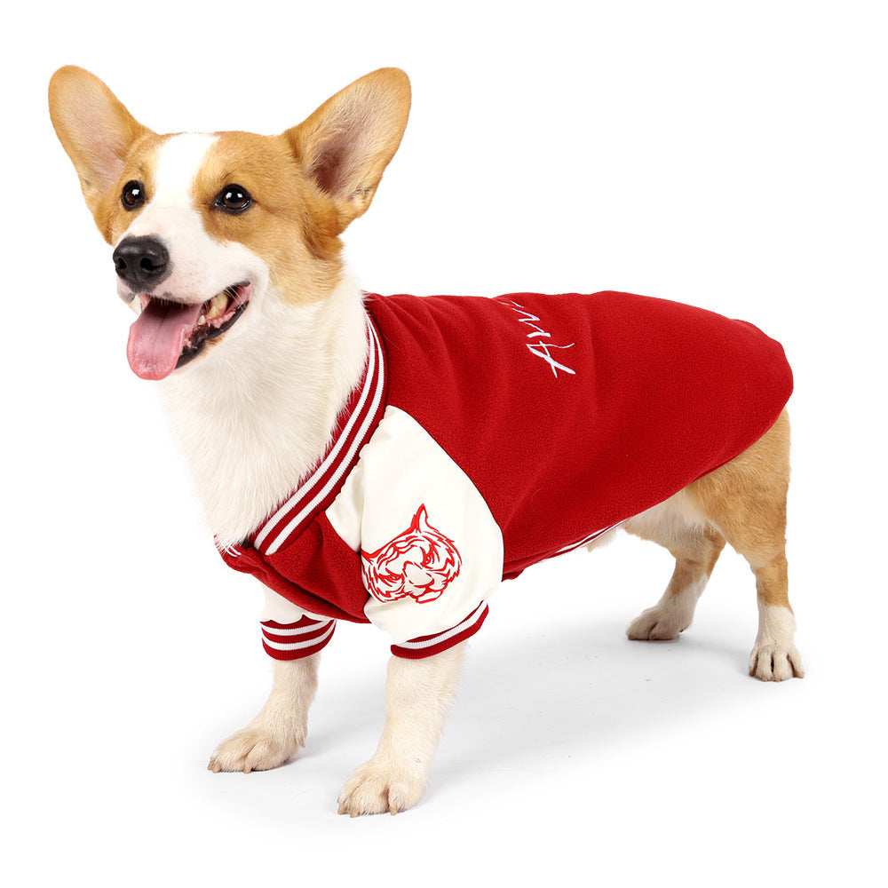 Baseball Style Dog Sweater: Red And Black Polar Fleece for Medium to Large Dogs Accessories
